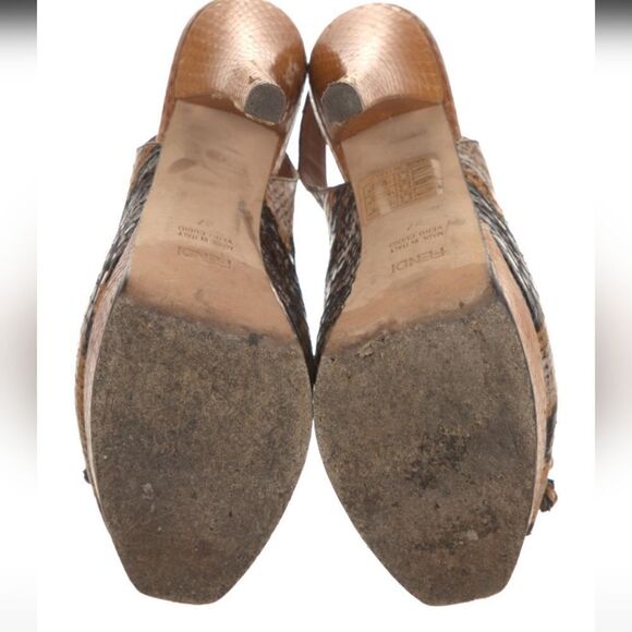 FENDI Brown Snakeskin Print Slingback Heels Sz 37 (7) - Picture 10 of 12